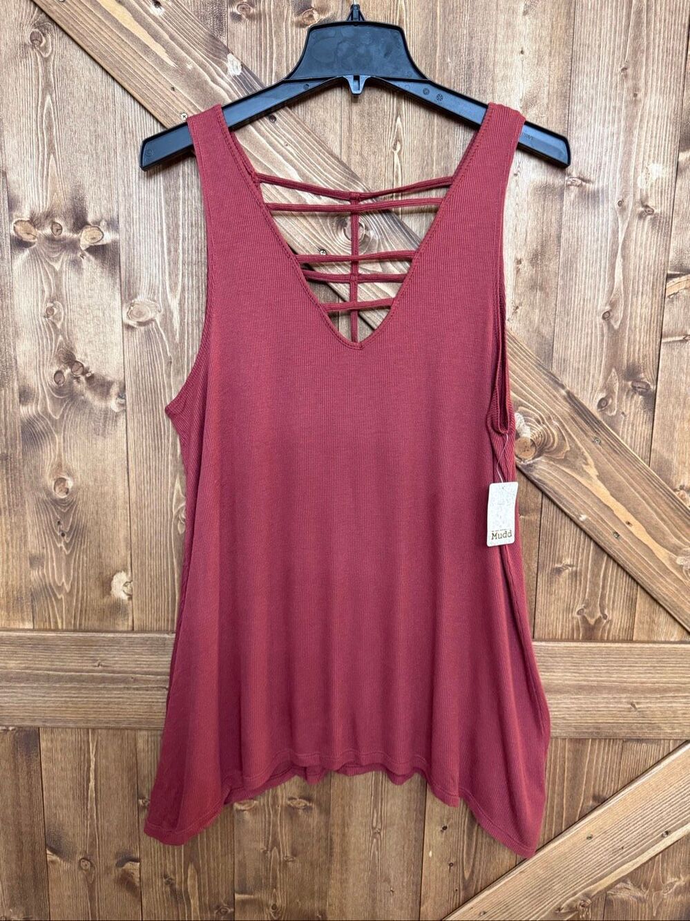 Mudd Women’s Rust Red Strappy Back Sleeveless Ribbed Tunic Tank Top NWT Size XL